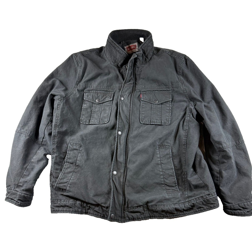 Levi's Black Cotton Twill Full Zip Jacket Quilted Sz XL